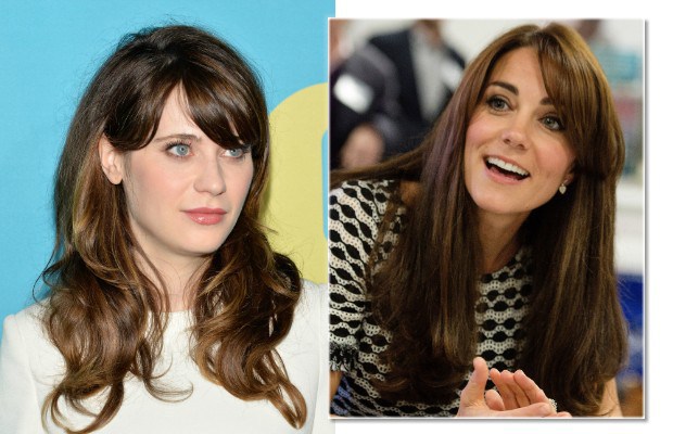 A franja em Zooey Deschanel e Kate Middleton modelou o penteado sem muito esforço (Foto: Ben Gabbe/WPA Pool/Getty Images)