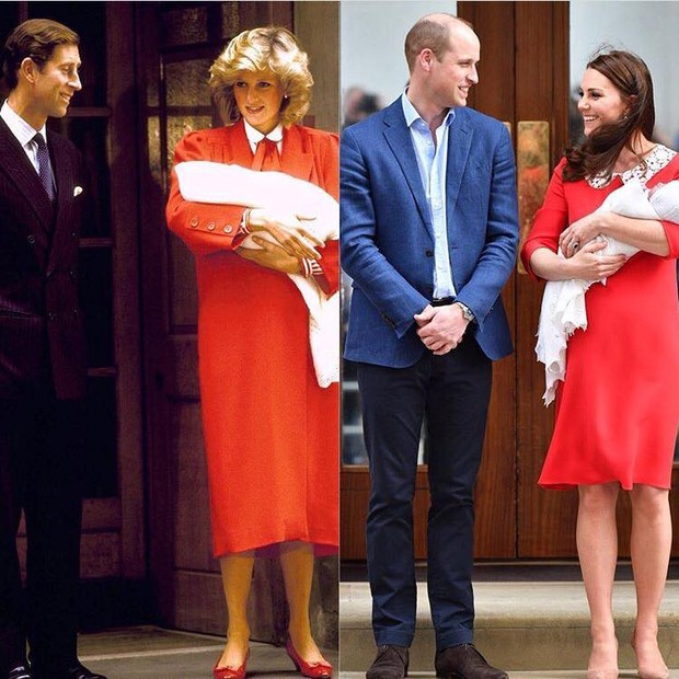 Kate Middleton usa vestido vermelho à exemplo da princesa Diana quando deu à luz o príncipe Harry (Foto: Reprodução / Instagram)